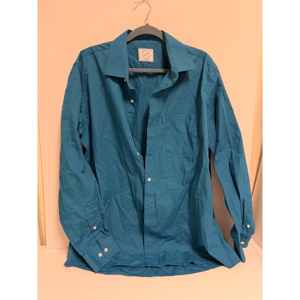 Bespoke New York Mens XL 17-17.5 Dress Shirt Teal Blue Classic Fit Long Sleeve